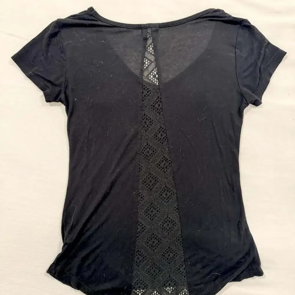 Glitz Black Lace Back Pocket T-Shirt